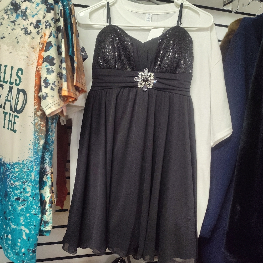 Black and sequence bye bye dress with embellishment